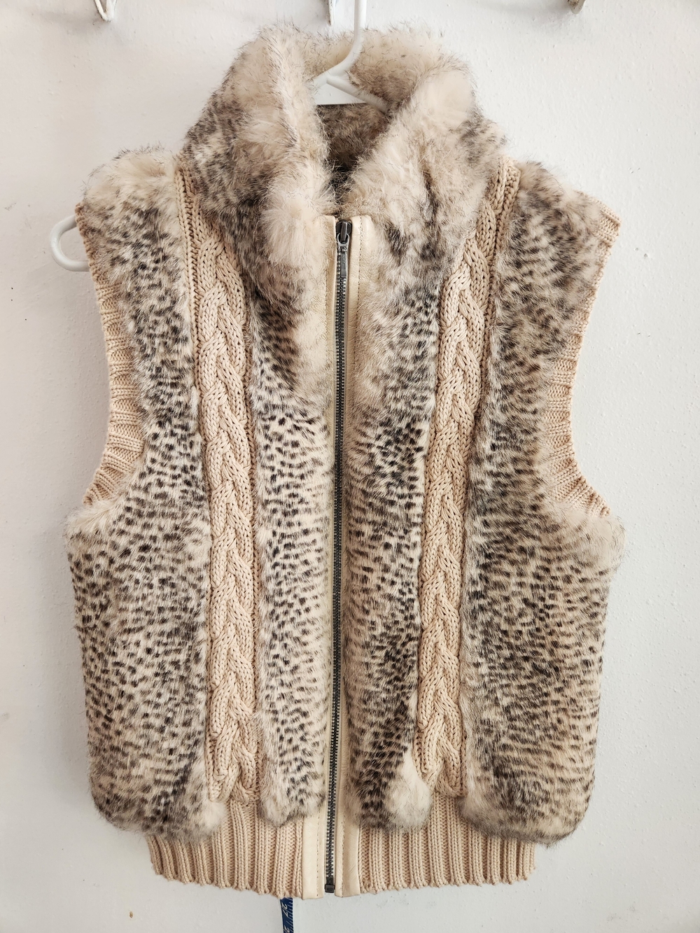 Real Fur, Leather & Knit Vest  Lg